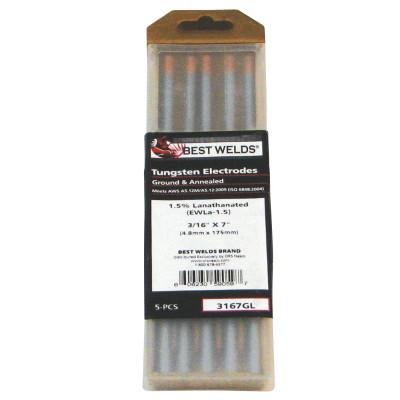 ORS Nasco Tungsten Electrode, 2% Lanthanated, 7 in, Size 3/16, 5/PK, 3167GL2