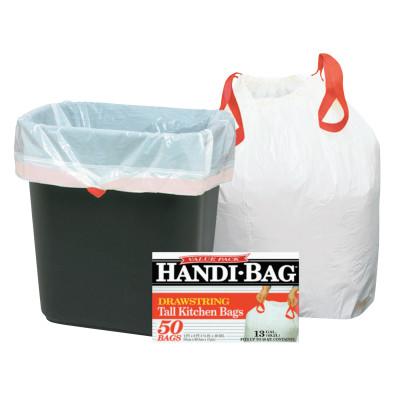 WEBSTER INDUSTRIES Drawstring Kitchen Bags, 13gal, 0.6mil, 24 x 27 3/8, White, HAB6DK50